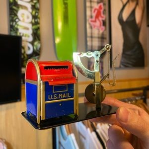 Vintage US mail tin toy up to 2 OZ letter scale stamp storage USPS box JAPAN